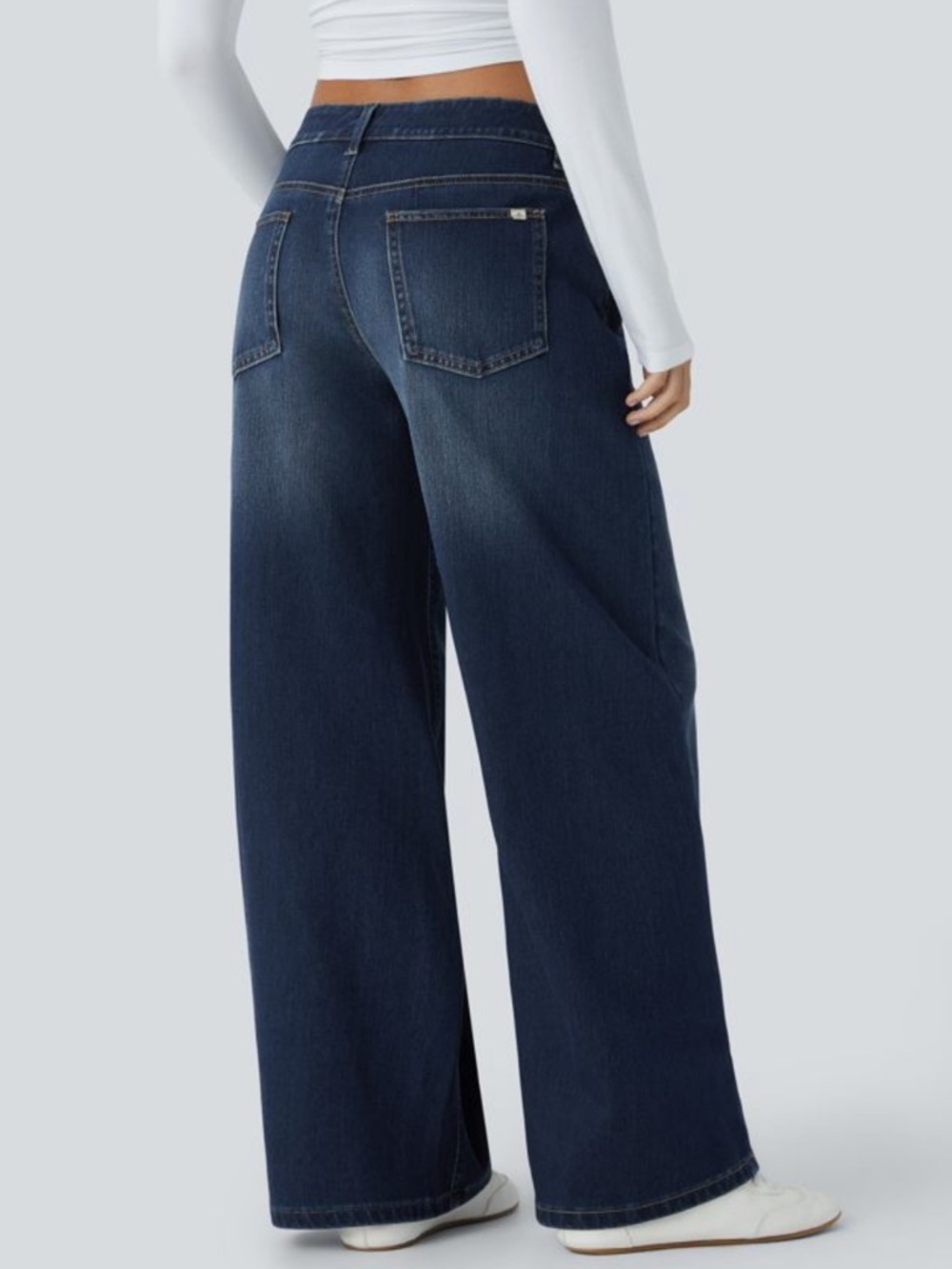 NWOT Halara Asymmetrical Baggy Wide-Leg Dark Blue Women’s Jeans Size XL Petite - Picture 2 of 7